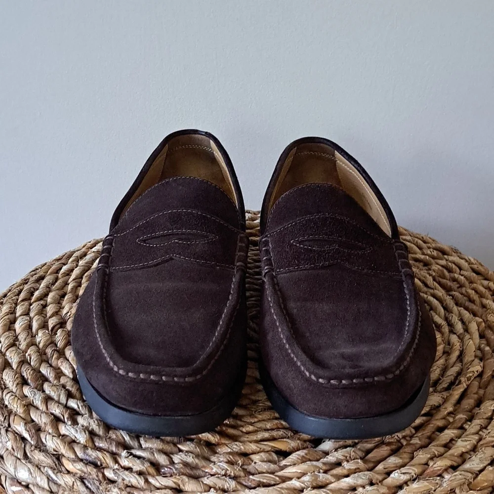 Dunhill Mens Luxury Brown‎ Suede Penny Loafers Black Rubber Soles EU43/US9